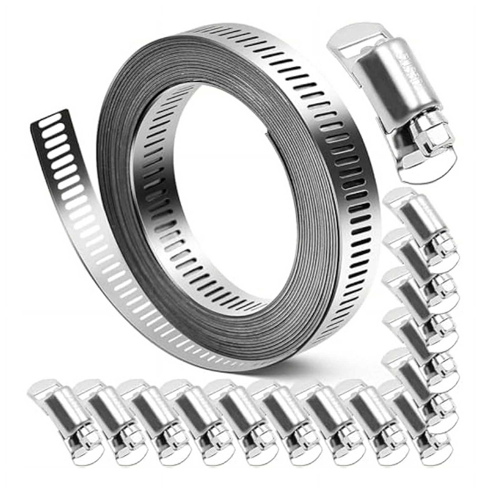 304 Stainless Steel Hose Clamps-for DIY, Cut-To-Fit 19.5 FT Strap+15 Fasteners Kit Adjusta2Xk15151