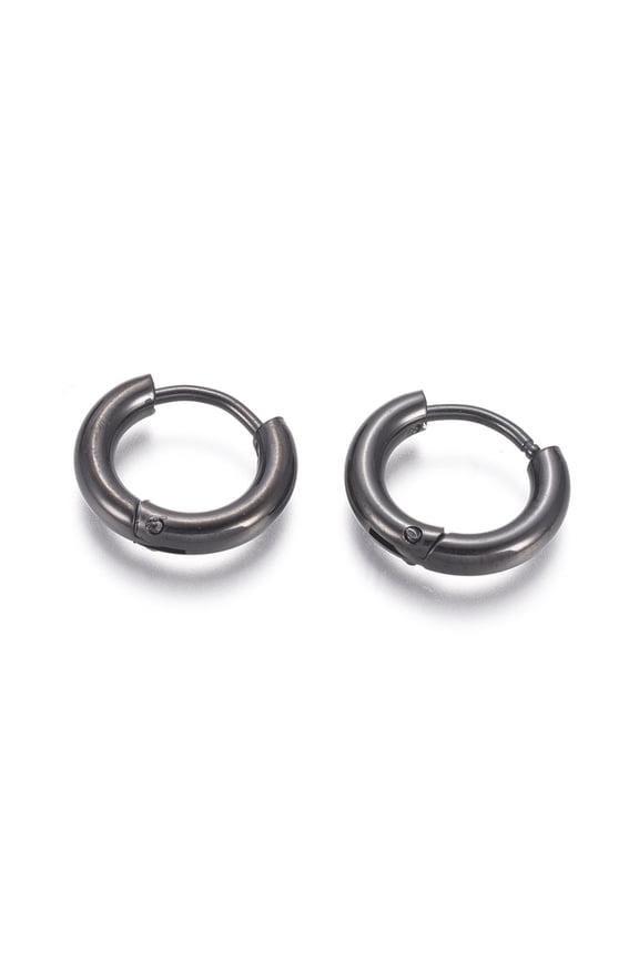 304 Stainless Steel Huggie Hoop Earrings Hypoallergenic Earrings with 316 Surgical Stainless Steel Pin Electrophoresis Black 10 Gauge 12~13x2.5mm Pin: 1mm Inner Diameter: 8mm
