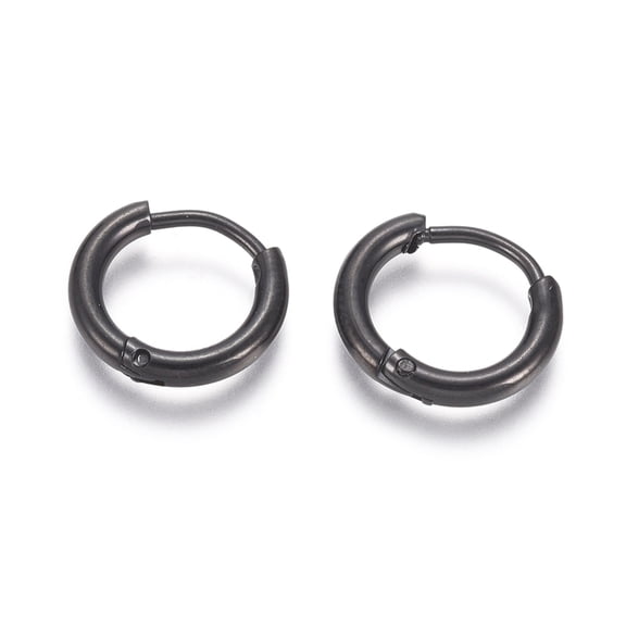 304 Stainless Steel Huggie Hoop Earrings Hypoallergenic Earrings with 316 Surgical Stainless Steel Pin Electrophoresis Black 12 Gauge 12~13x2mm Pin: 1mm Inner Diameter: 8mm