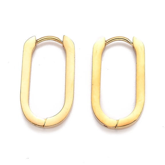 304 Stainless Steel Huggie Hoop Earrings Oval Golden 21.5x12x3mm Pin: 1mm 304 Stainless Steel
