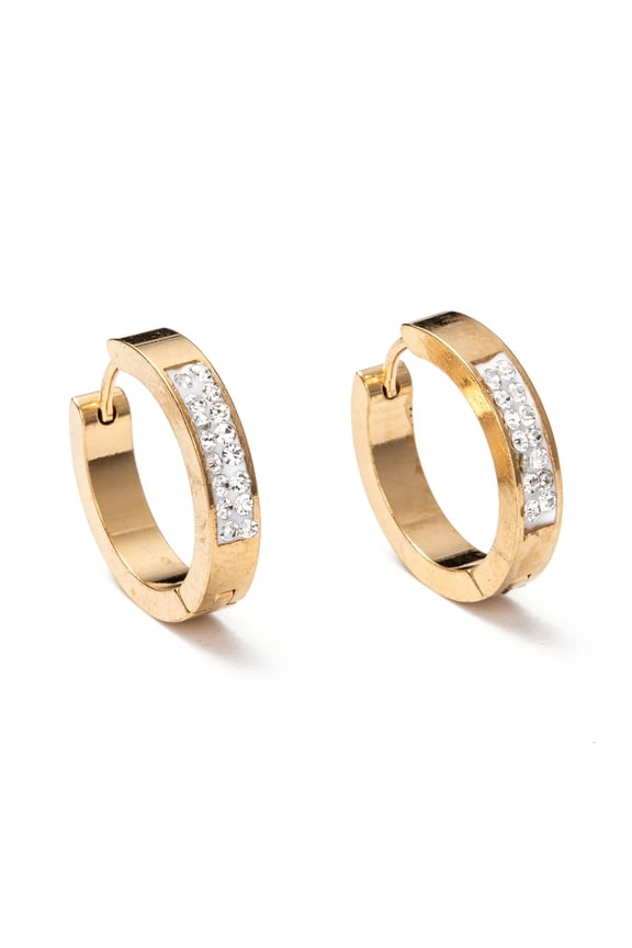 304 Stainless Steel Huggie Hoop Earrings with Polymer Clay Rhinestone Ring Golden 21x4mm Pin: 0.9mm for diy