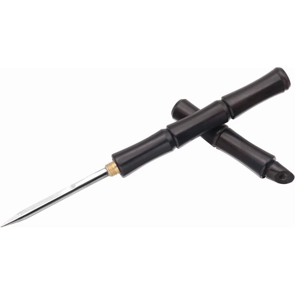 304 Stainless Steel Ice Pick Tool, Tea Cake Knife with Bamboo Handle & Safety Cover, 7 Inch Black
