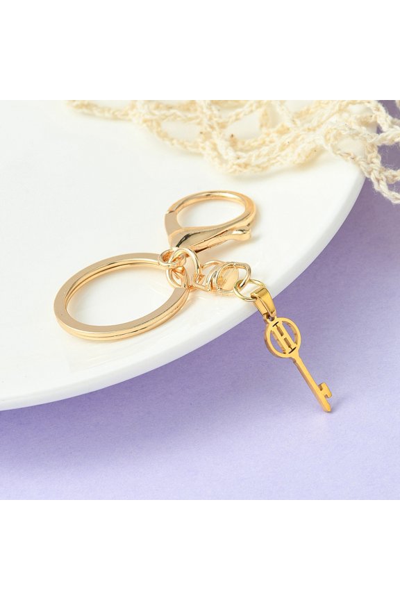 304 Stainless Steel Initial Letter Key Charm Keychains with Alloy Clasp Golden Letter H 8.8cm