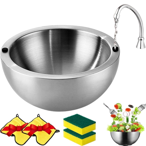 304 Stainless Steel Insulated Salad & Dipping Bowl, Double Wall Serving Bowl - Insulated Hot & Cold Dish for BBQ, Picnics and Salad Making, (35/70 Oz) for Cold Dips & Hot Foods (35 oz)