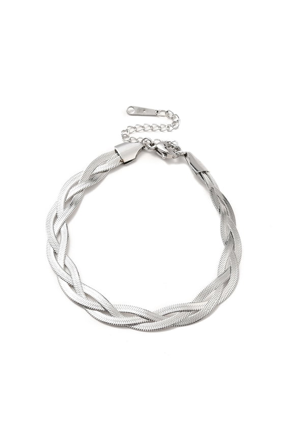 304 Stainless Steel Interlocking Herringbone Chain Bracelet for Men Women Stainless Steel color 7-3/8 inch(18.6cm)