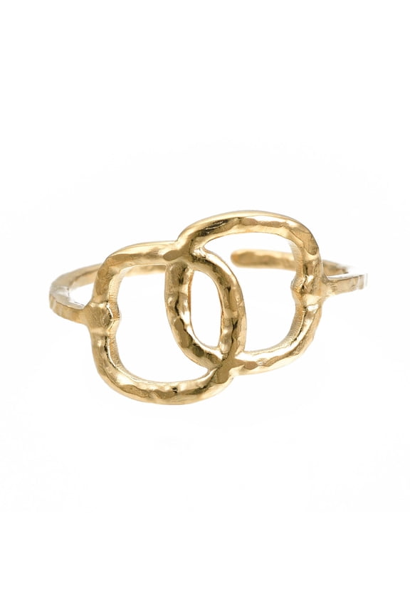 304 Stainless Steel Interlocking Oval Open Cuff Ring for Women Golden Hollow Chunky Ring US Size 6 3/4(17.1mm)