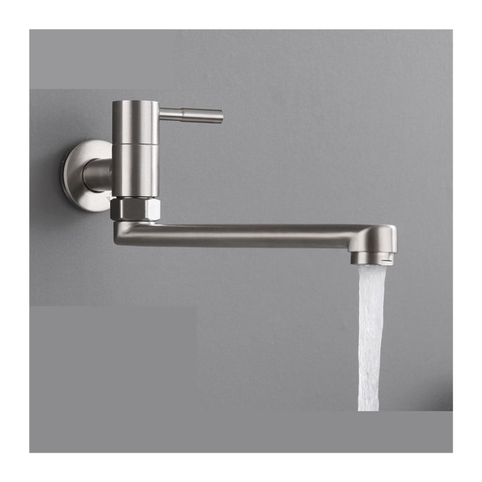 304 Stainless Steel Into The Wall Single Cold Drawing Lengthened Mouth Bathroom Balcony Rotatable Wash Basin Kitchen Faucet ,Effortless Installation