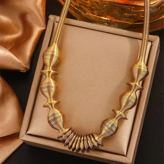 304 Stainless Steel Irregular Twisted Chain Spiral Bib Necklaces for Women Real 18K golden Plated 17.99 inch(45.7cm)