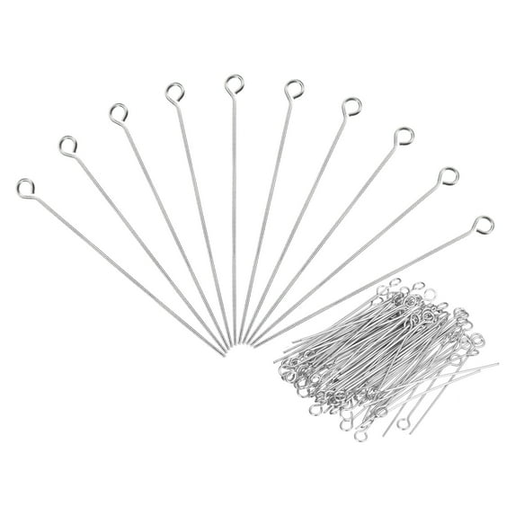 304 Stainless Steel Jewelry Eye Pins 100Pcs 60mm 22 Gauge Silver Open Eye Pins Jewelry Making DIY Craft Earrings