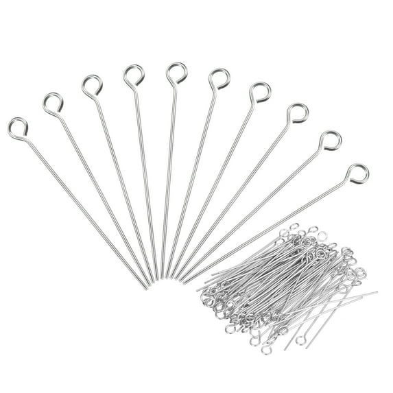304 Stainless Steel Jewelry Eye Pins 500Pcs 45mm 22 Gauge Silver Open Eye Pins Jewelry Making DIY Craft Earrings