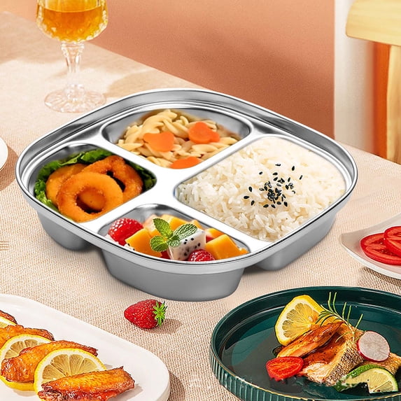 304 Stainless Steel Kids Divided Plates with Lids | 4 Compartment Bento Style Lunch Trays for Toddlers, Babies & Children | Stackable, Dishwasher Safe & Durable | Set of 1