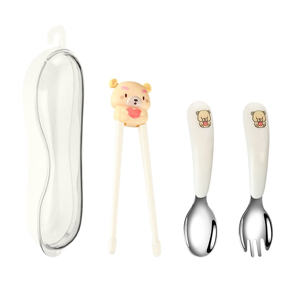 A 304 Stainless Steel Kids Training Utensil Set With Chopsticks, Spoon And Fork, Bpa-Free Plastic And Dishwasher Safe For Toddler Self Feeding Practice