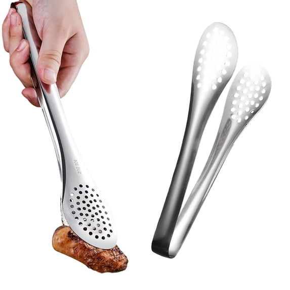 304 Stainless Steel Kitchen Food Serving Tongs,Heat Resistant Build,Smooth Burr Edges,Heavy-Duty Sturdy Food Tongs with Drain Holes for BBQ,Buffet,RV,Cooking,Dishwasher-Safe (Z6-Silver 7.17in)