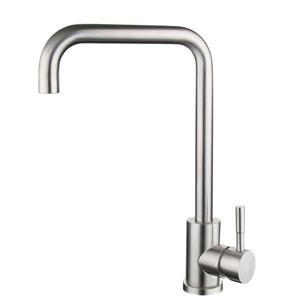 304 Stainless Steel Kitchen Sink Faucet Single Handle Mixer Tap with Hot and Cold Water Contemporary Style 2-Hole