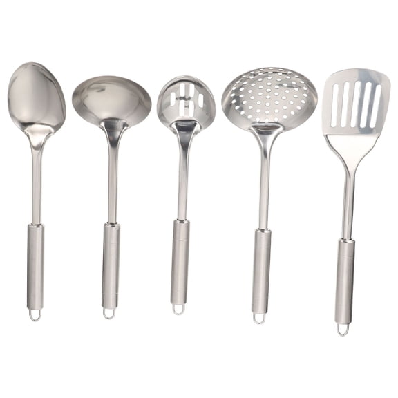 304 Stainless Steel Kitchen Utensil Set,5 Piece,Ergonomic Stay-Cool Hollow Handles,Dishwasher Safe,Silver