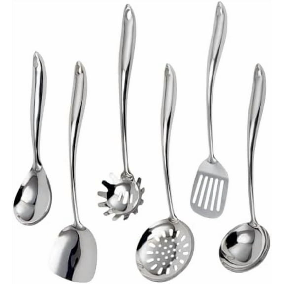 304 Stainless Steel 6-Piece Kitchen Utensils: Includes wok spatula/slotted spoon etc.metal cooking utensils set, large ladle/serving Turner. $Home Decor, Kitchen, & Other