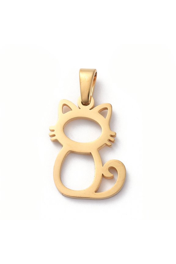 304 Stainless Steel Kitten Pendants Hollow Cat Shape Golden 19x13x1.5mm Hole: 6x2mm