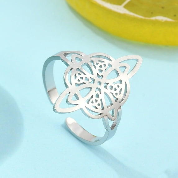 304 Stainless Steel Knot Open Cuff Rings for Women Stainless Steel color 23mm Adjustable