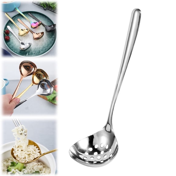 304 Stainless Steel Ladle Grease Skimmer for Cooking Skimmer Strainer Metal Colander Large Spoon Hot Pot Spoon Stainless Steel Colander Slotted Ladle Soup Noodle