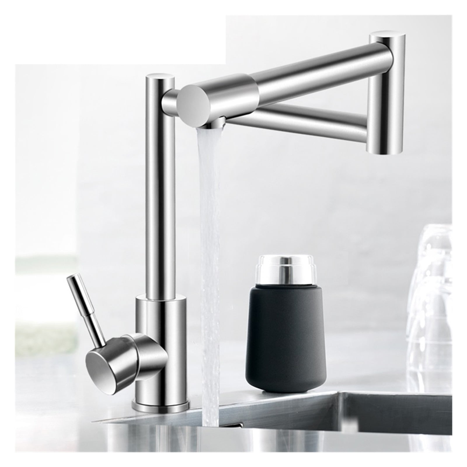 304 Stainless Steel Lead-free Folding Kitchen Faucet Mixer 360 Degree Swivel Single Handle Nickel Kitchen Sink Basin Taps ,Bar Laundry RV Farmhouse