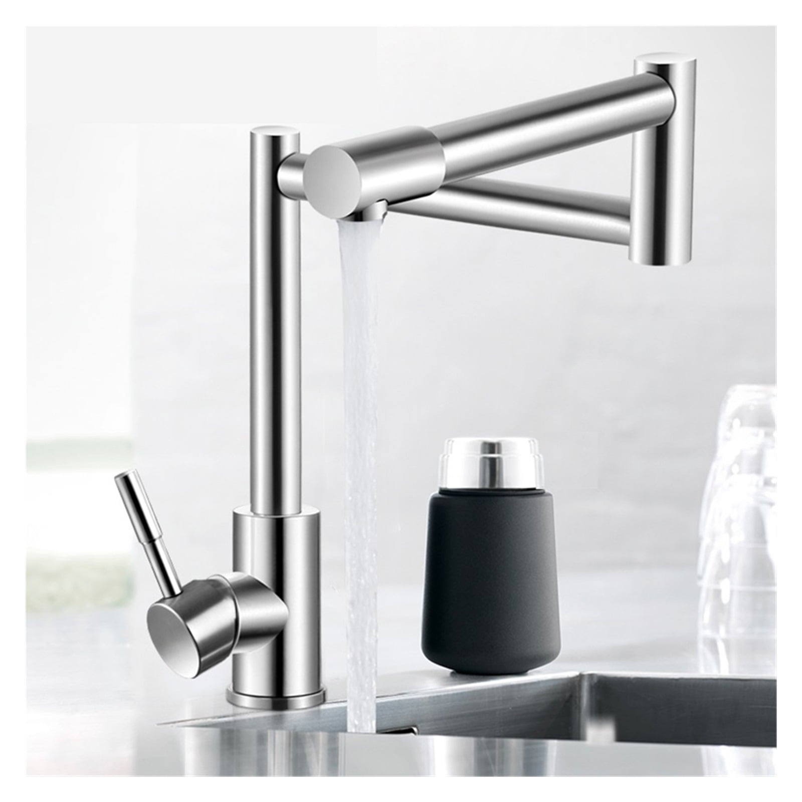 304 Stainless Steel Lead-free Folding Kitchen Faucet Mixer 360 Degree Swivel Single Handle Nickel Kitchen Sink Basin Taps
