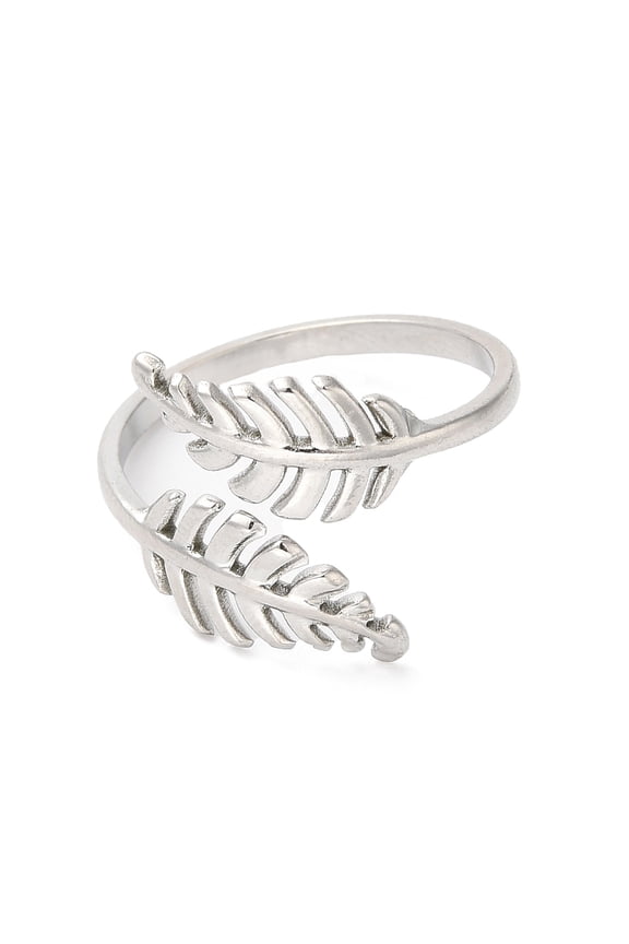 304 Stainless Steel Leaf Open Cuff Ring for Women Stainless Steel color US Size 8 1/2(18.5mm)