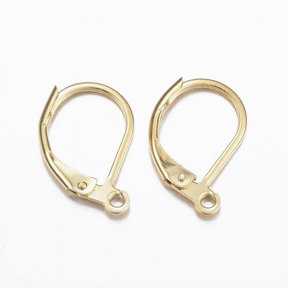 304 Stainless Steel Leverback Earring Findings with Loop Real 24K Gold Plated 15.5x10x1.5mm Hole: 1.5mm
