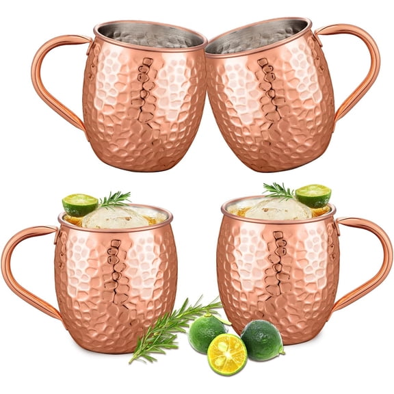 304 Stainless Steel Lined Copper Moscow Mule Mugs Set of 4, Multipurpose Drink Cups for Home Bar Gathering, Elegant Present for Festivals