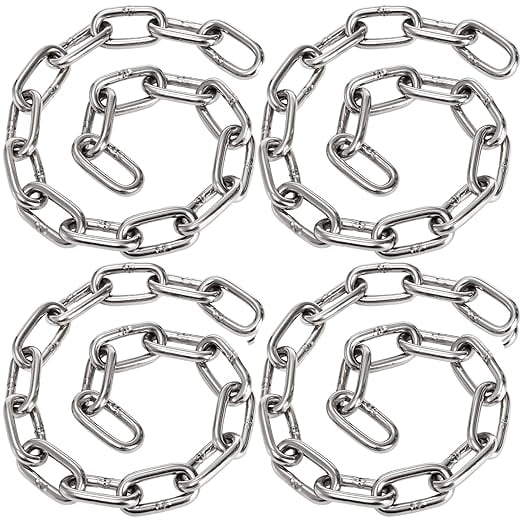 304 Stainless Steel Link Chain,Bexikou 4 Pack Heavy Duty Coil Chain,Hanging Safety Chains for Swing Plants Anti-Theft Pet Dog Anchor Fence Towing Chain Link,40in x 0.06in - Silver