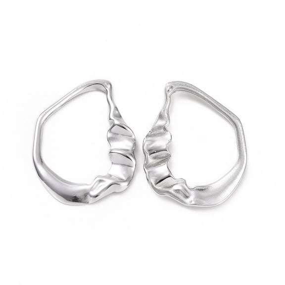 304 Stainless Steel Linking Rings Ruffled Irregular Teardrop Stainless Steel color 32x25x3mm Inner Diameter: 17x25mm
