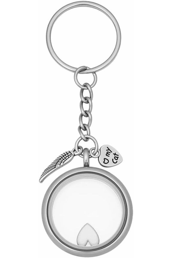 304 Stainless Steel Locket Keychains with Stainless Steel Rings Flat Round Platinum Stainless Steel Color 89mm