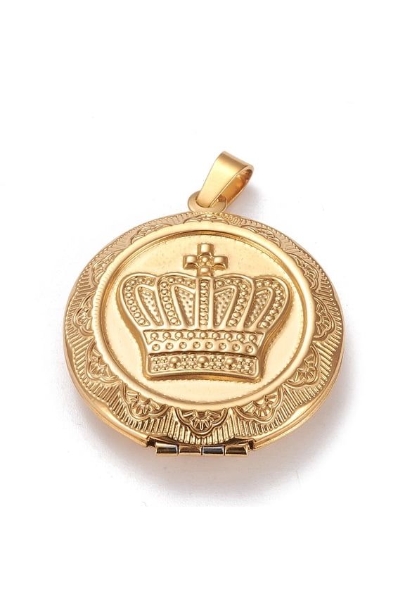 304 Stainless Steel Locket Pendants Photo Frame Charms for Necklaces Flat Round with Golden 35.5x31.5x9mm Hole: 3x7mm Inner Diameter: 23mm diy