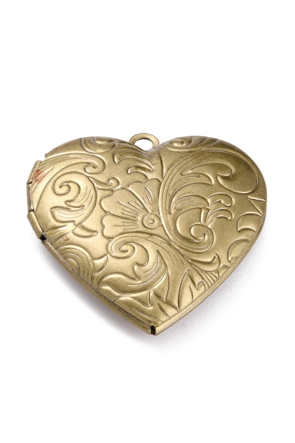 304 Stainless Steel Locket Pendants Photo Frame Pendants for Necklaces Heart with Flower Bronze 29x28.5x7mm Hole: 2.1mm