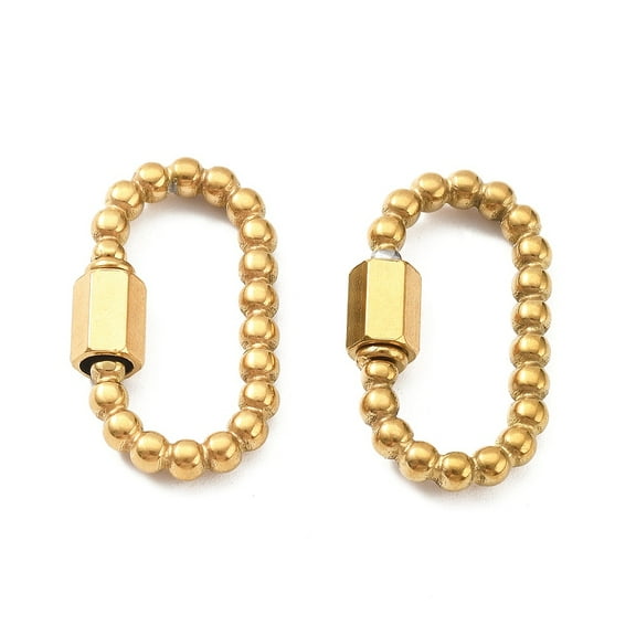 304 Stainless Steel Locking Carabiner Ion Plating(IP) Oval Real 18K golden Plated 27x14.5x3.5mm