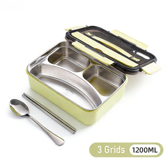 304 Stainless Steel Lunch Box, 1200ml, Leak-Proof Seal, Built-in Utensil Compartment, Hidden Handle, Ideal for Commuting and Daily Meal Prep