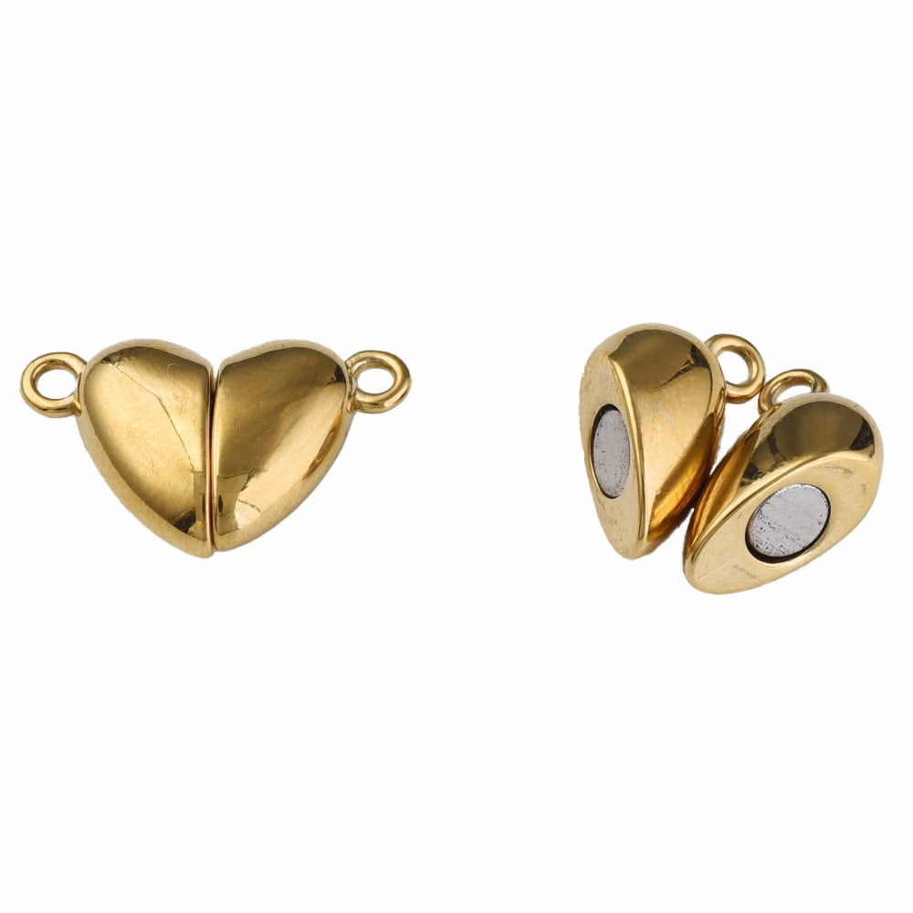 304 Stainless Steel Magnetic Clasps Heart Golden 11x17x5mm Hole: 1.5mm