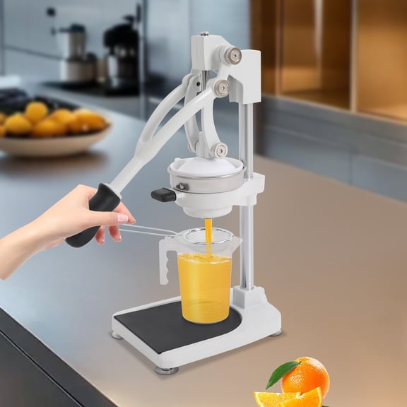 304 Stainless Steel Manual Fruit Juicer with Dual Press Heads, Tabletop Countertop Hand Press Citrus Squeezer with Suction Cup Base & 500ml Measuring Cup for Orange Lemon Pomegranate