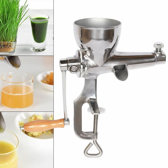 304 Stainless Steel Manual Wheatgrass Juicer, C-Clamp Mount Wooden Labor-Saving Handle Filter for Fruit Vegetable Household Commercial Use