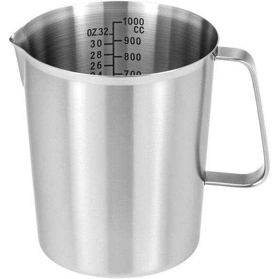 304 Stainless Steel Measuring Cup 32 OZ with OZ/ML Graduations, 4 Cup Kitchen Mixing Pitcher, Precision Engraved Markings, Container for Baking and Frothing, 1 Liter