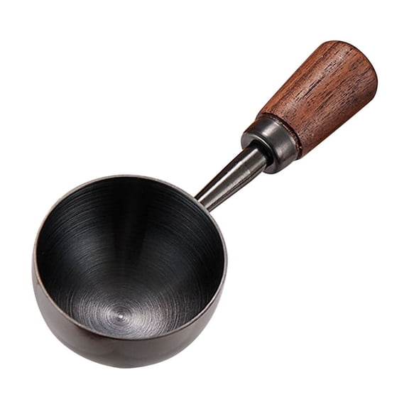 304 Stainless Steel Measuring Spoon - Black Titanium Plated Short Handle, 30ml Capacity, Wooden Grip - for Kitchen Baking, Coffee Scooping, Cooking Measuring, Home Daily Use