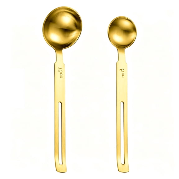 304 Stainless Steel Measuring Spoons Set, 5cc & 15cc Long Handle Scoops, Multipurpose Kitchen Scoop for Coffee, Milk Powder, Baking-Golden