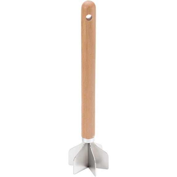 304 Stainless Steel Meat Chopper, 6 Blade Ground Beef Masher with Wooden Handle, 11 Inch Potato Masher, Metal Ground Meat Masher for Kitchen