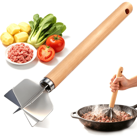 304 Stainless Steel Meat Chopper, Ground Beef Chopper Tool, Metal Meat Masher, Ground Meat Smasher, Metal Meat Masher for Kitchen