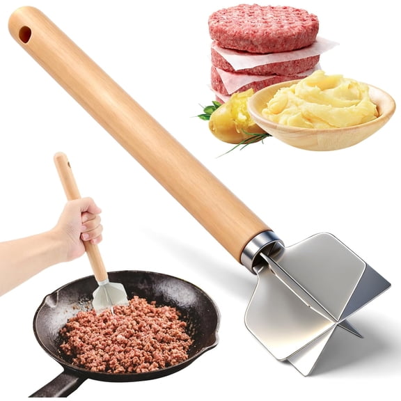 304 Stainless Steel Meat Chopper,Ground Beef Masher,Food Grade 6-Blade Ground Beef Chopper Potato Masher Hamburger Smasher Tool for Kitchen Cooking Vegetable Puree 11''