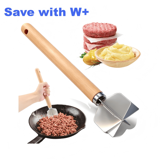 304 Stainless Steel Meat Chopper & Masher - 6-Blade Ground Beef Crusher, Potato Masher & Hamburger Smasher, 11-Inch Kitchen Tool for Vegetable Puree