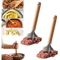 thumbnail image 1 of 304 Stainless Steel Meat Chopper with Wooden Handle, 6-Blade Heavy Duty Ground Beef Masher. Easy Clean Heat Resistant Kitchen Tool 2pc Set, 1 of 7