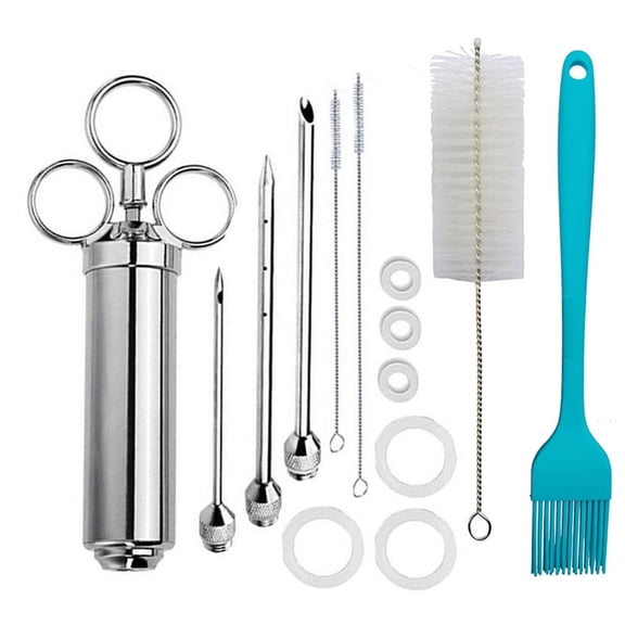 304 Stainless Steel Meat Injector Syringe-2 Oz Turkey Injector for Smoking with 3 Needles 3 Brushes-Spare O Rings-Food Injector for BBQ,Turkey & Brisket (Stainless Steel)