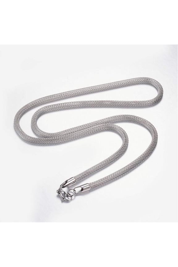 304 Stainless Steel Mesh Chain Necklaces with Lobster Claw Clasps Stainless Steel Color 25.19 inch(64cm)
