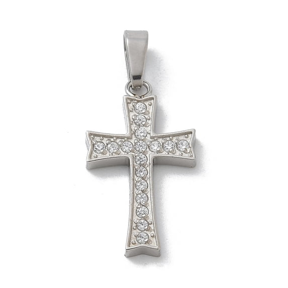 304 Stainless Steel Micro Pave Cubic Zirconia Pendants Charms Stainless Steel color 17x10x1.8mm Hole: 4x2.5mm