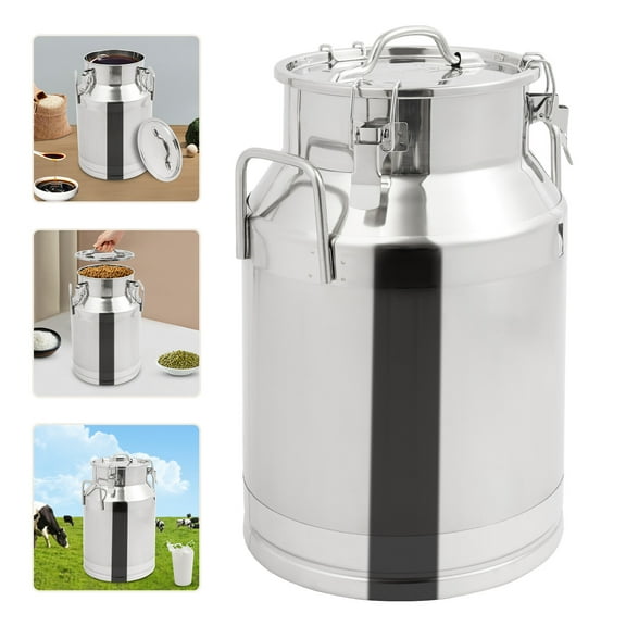 28L Large Stainless Steel Airtight Sealed Bucket - Food Grade 304 Milk Can for Liquid & Dry Storage, Leak-Proof Container for Oil Juice Rice Grains - Easy Cleaning Heavy Duty Home Kitchen